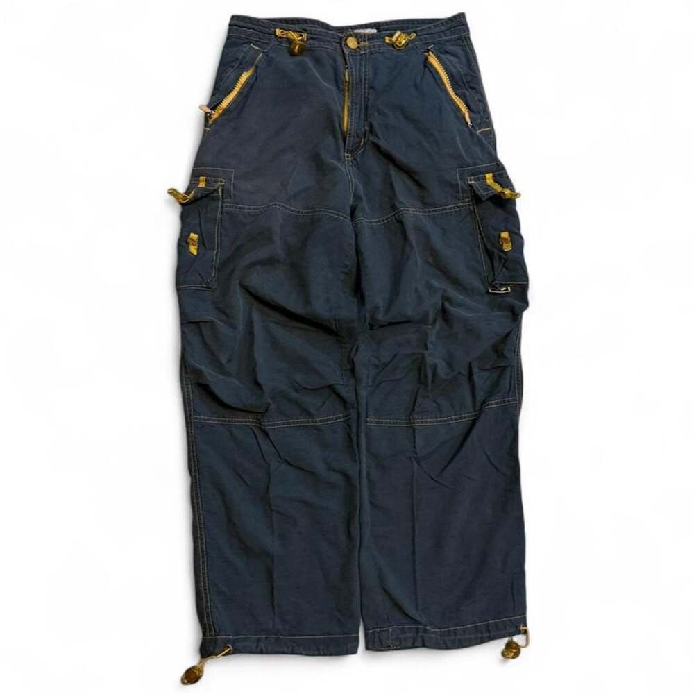 Vintage Ying Yang Y2K Multi-Pocket Cargo Pants Medium 28 Charcoal Grey